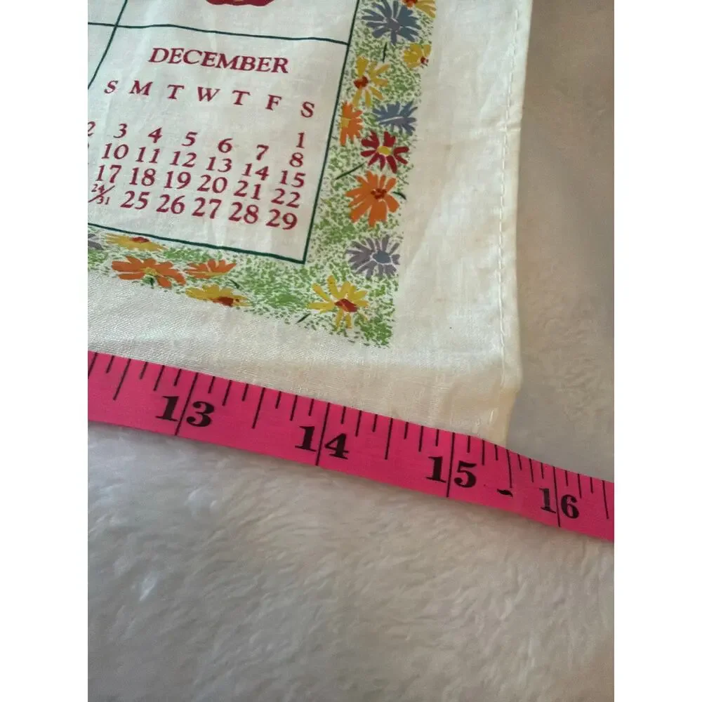Vintage 2001 Calendar Tea Towel Flowers Fruit Linen Kitchen Wall Hanging Decor